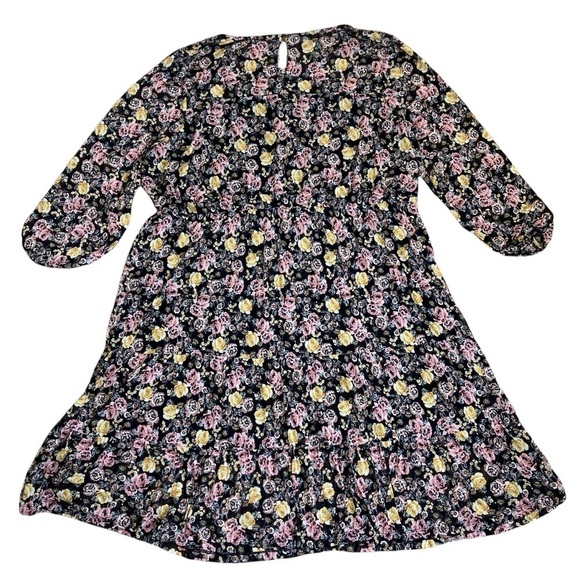 Maurices Plus Size Floral Mesh Midi Dress Tiered Black Multicolor Roses Sz 4X - Picture 12 of 16